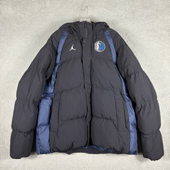 Jordan Dallas Mavericks Jacket Mens XL Blue Statement Full Zip Puffer Hooded NBA - Picture 1 of 14